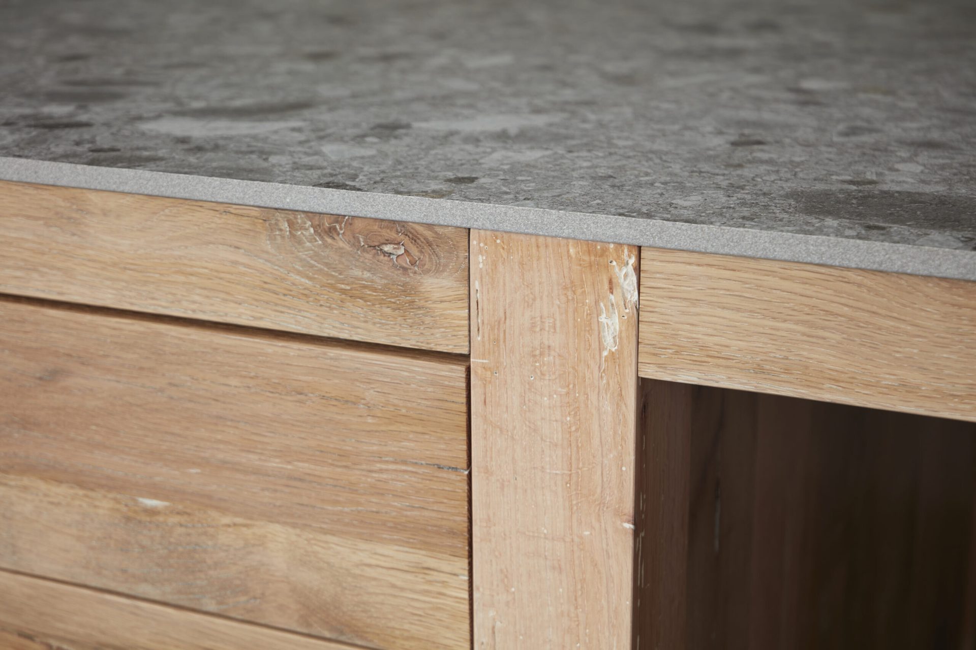 Hand-finished reclaimed oak drawer fronts