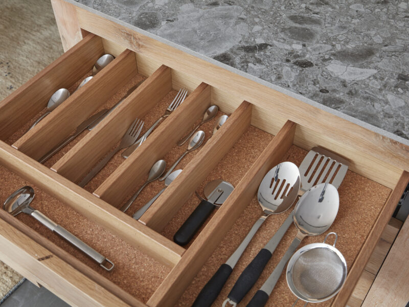 Oak cutlery drawer with seven compartments